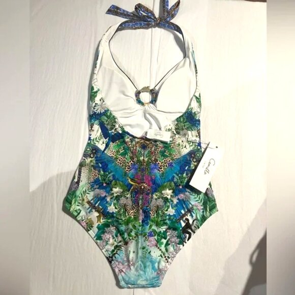 NWT Auc CAMILLA HALTER ONE PIECE "Moon Garden" o ring detail SWIMSUIT XS - Picture 7 of 12